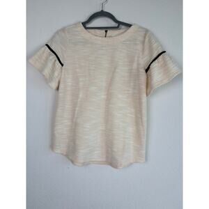 Momni Tweed Blouse Cream Sz Medium Bell Sleeve Feminine Coquette Closet Staple